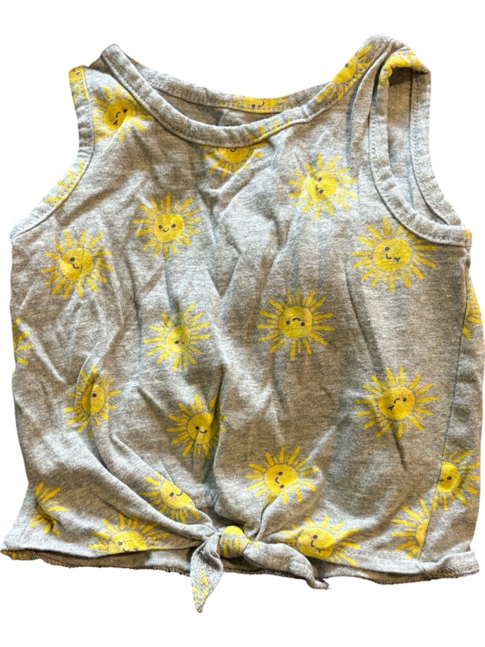 🟡George Gray Tank Top with Yellow Sun Print and Front Tie